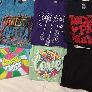 Assorted Graphic Tees - Love Floral, Purple Broom, Retro Prints